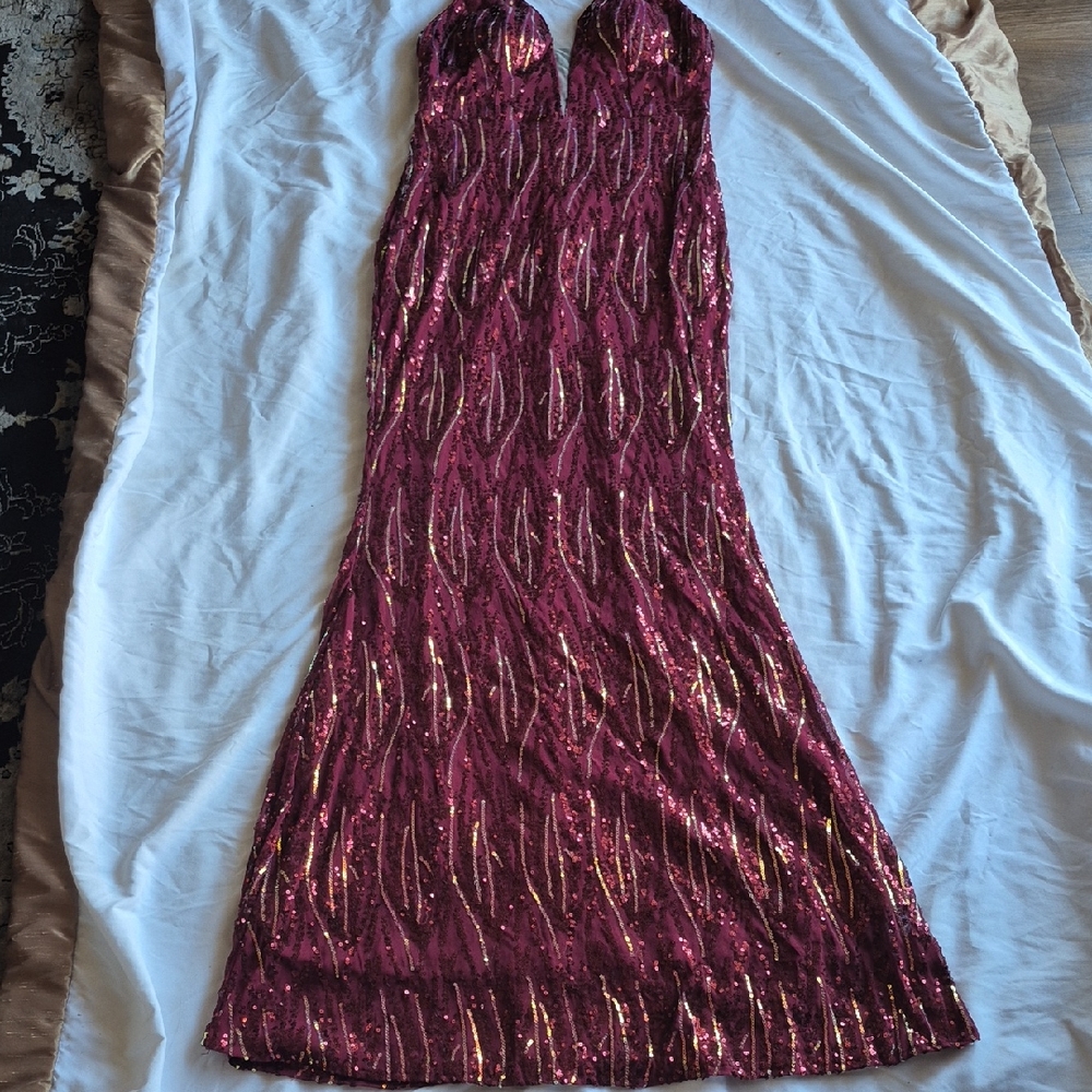 Elegant Burgundy Sequin Dress